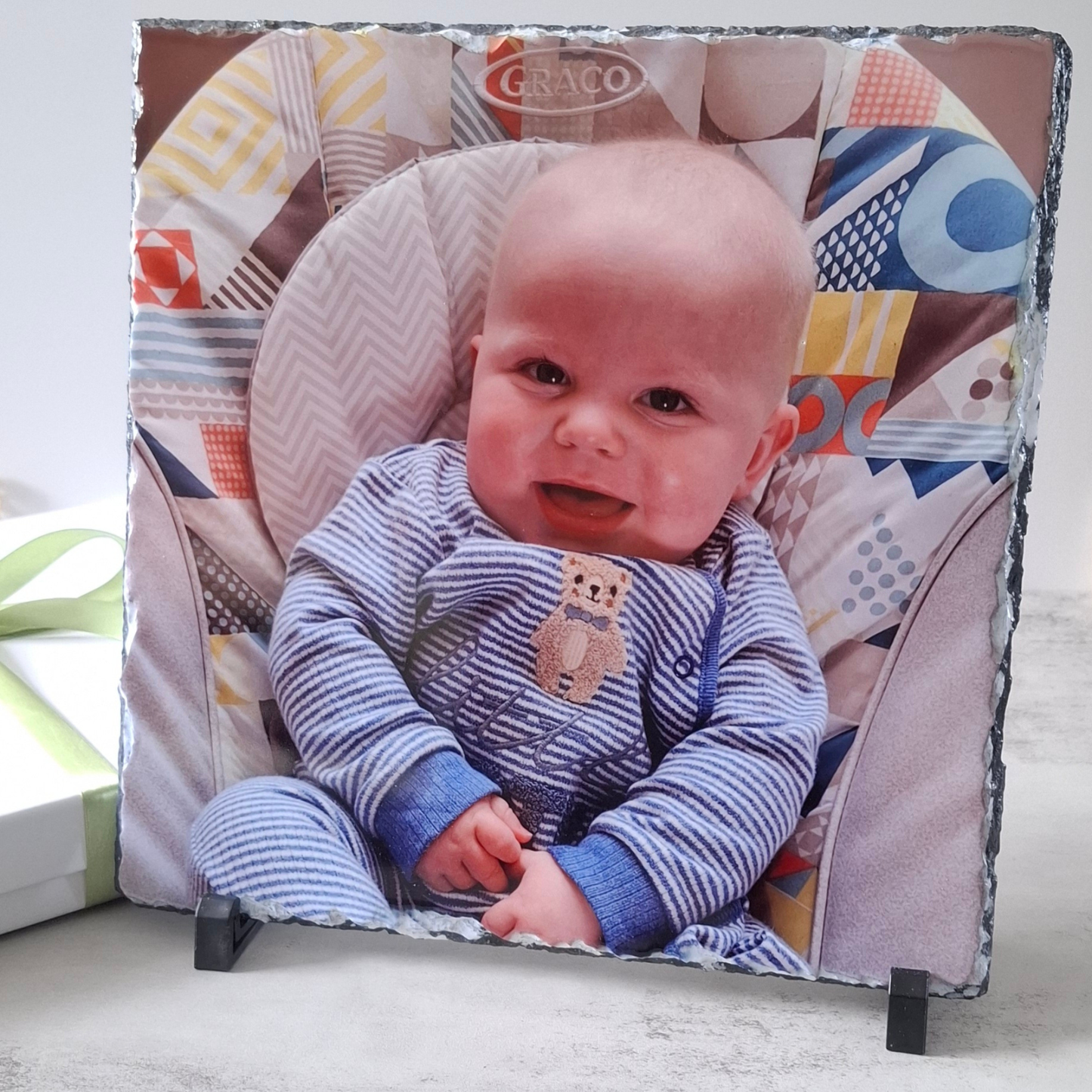 Personalised photo slate gift with stand and gift box
