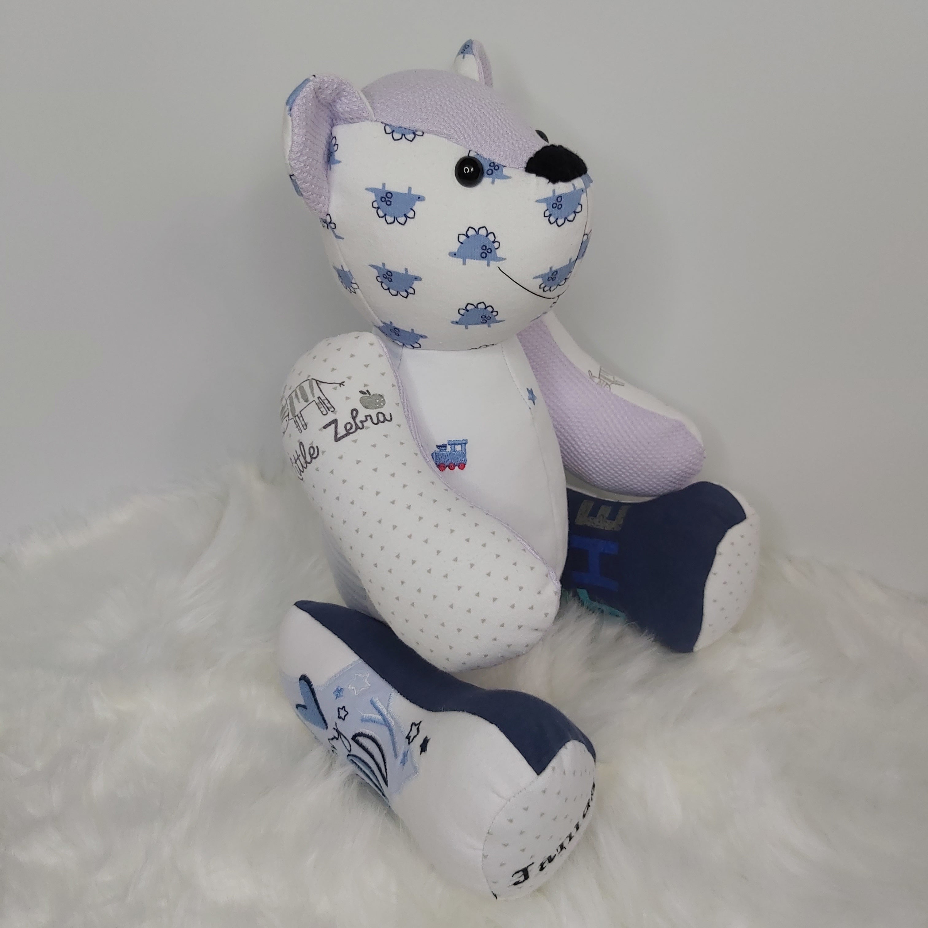 Personalised memory keepsake bear made from baby clothing
