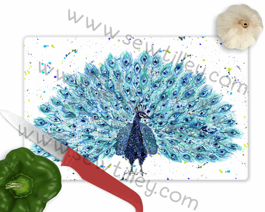 Peacock glass cutting board - 2 sizes and finishes - Moose and Goose Gifts
