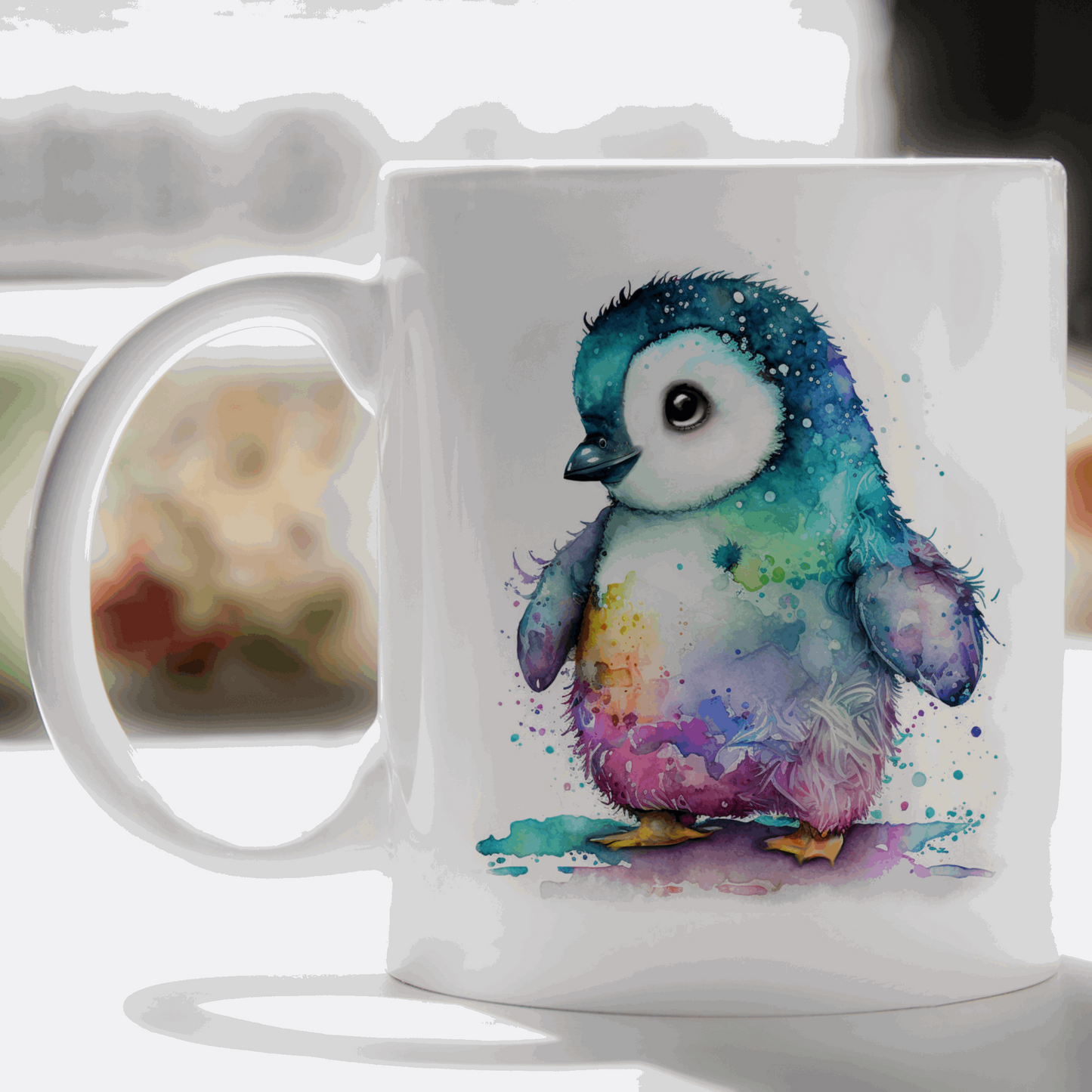 Rainbow penguin mug