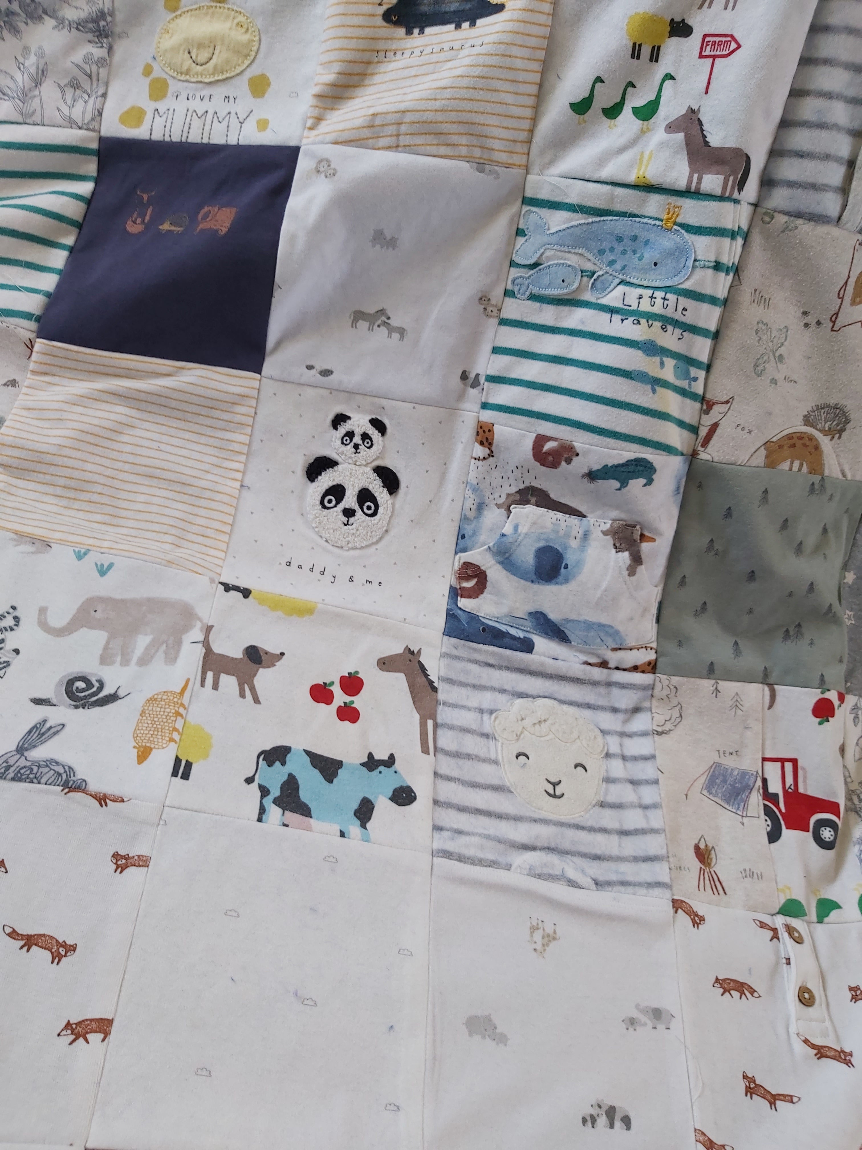 Baby memory keepsake blanket made from baby clothing