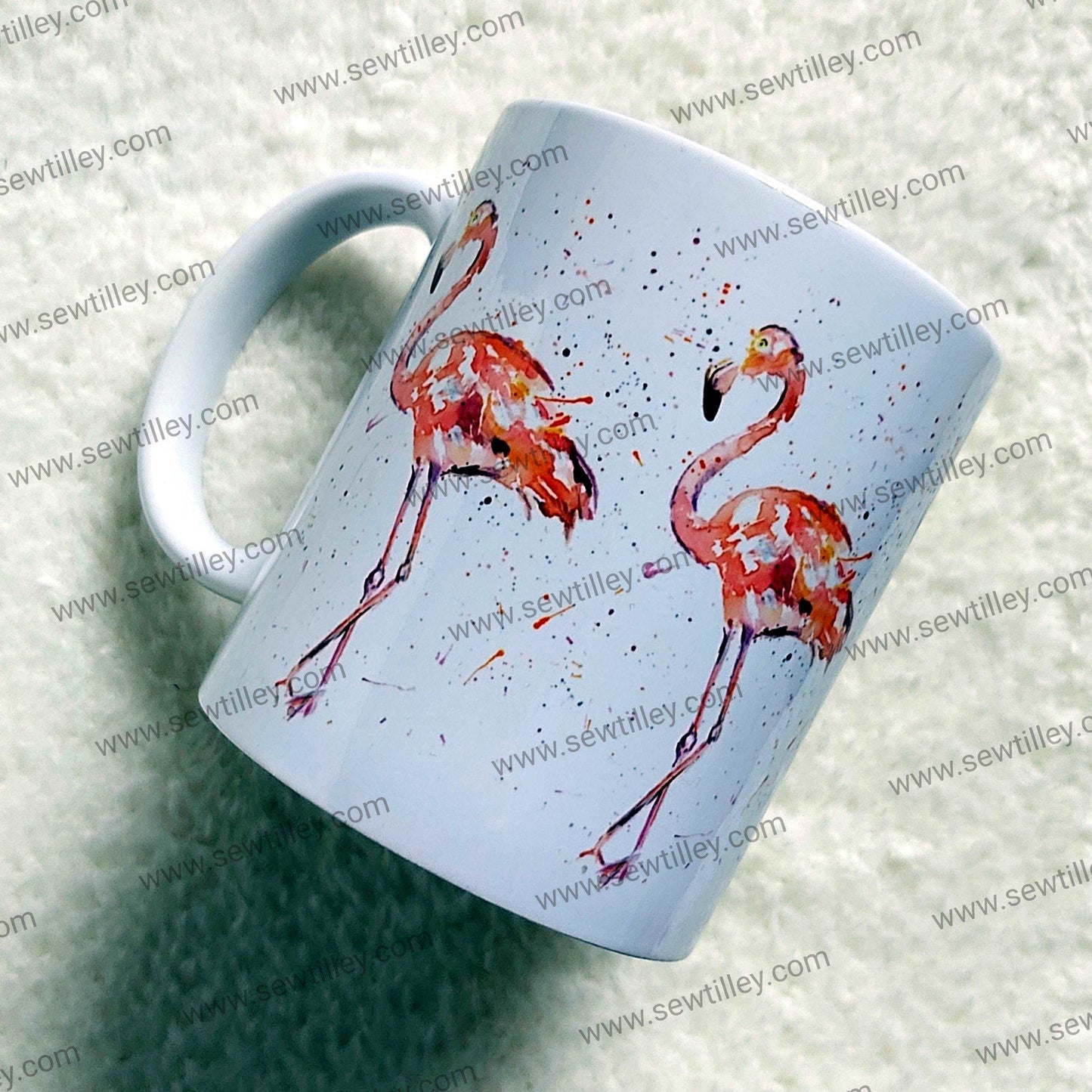 Watercolour Flamingo mug - Sew Tilley