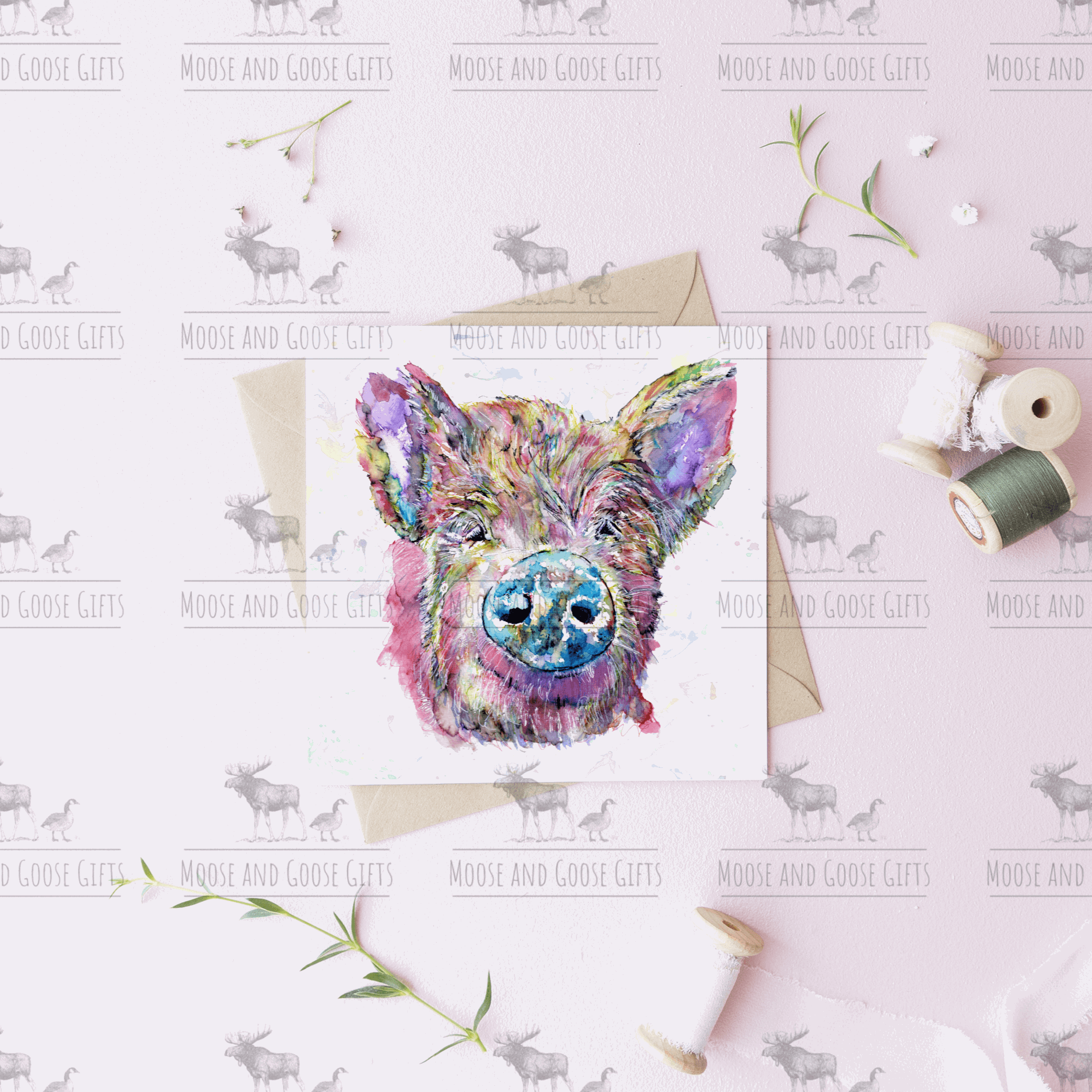 Watercolour Pig koala card - Moose and Goose Gifts