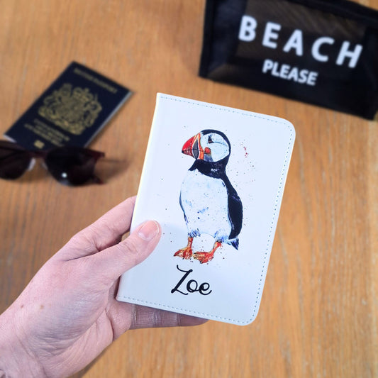 Personalised Passport holder with puffin design