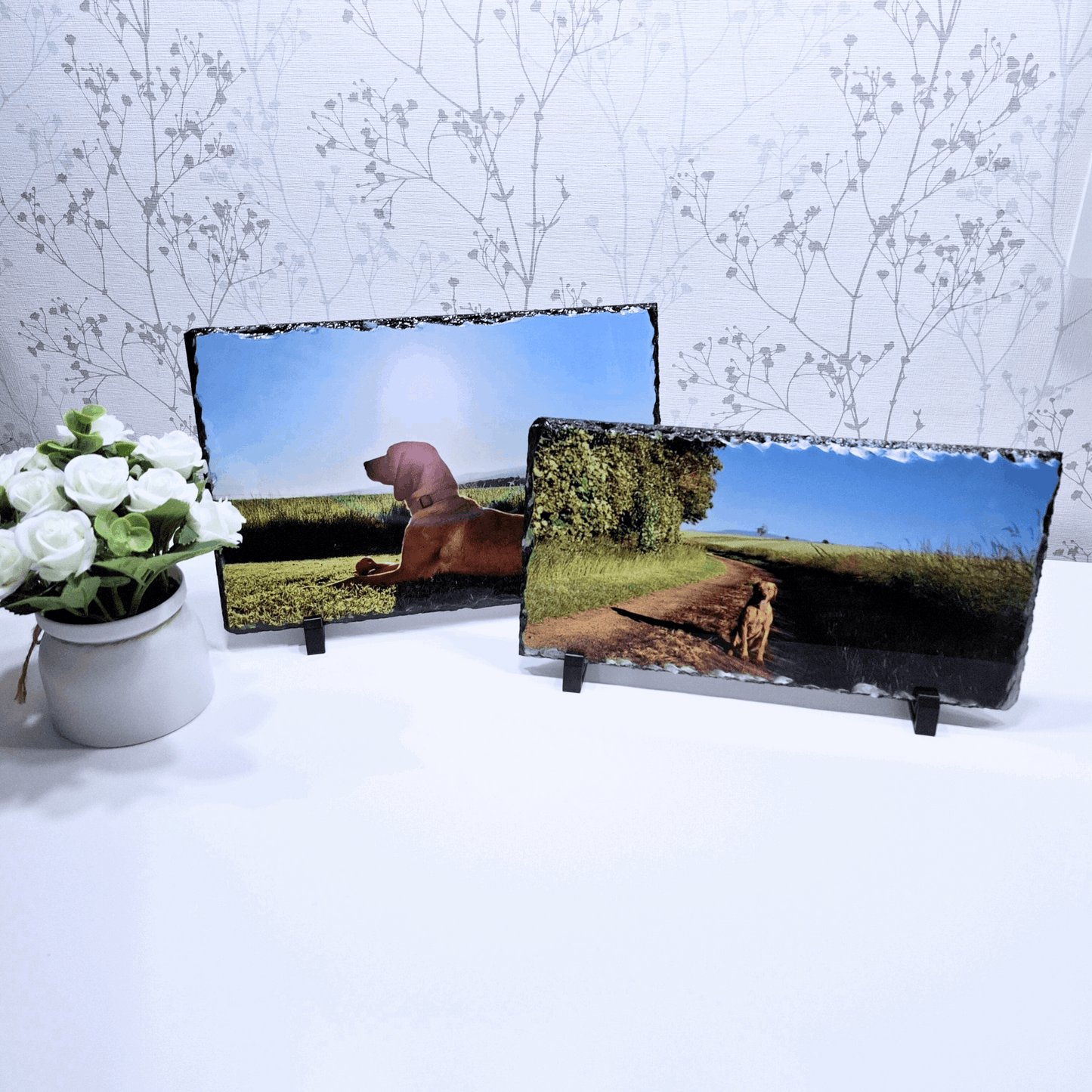 Personalised rectangle photo slate made from natural stone, photo keepsake gift moose and goose gifts