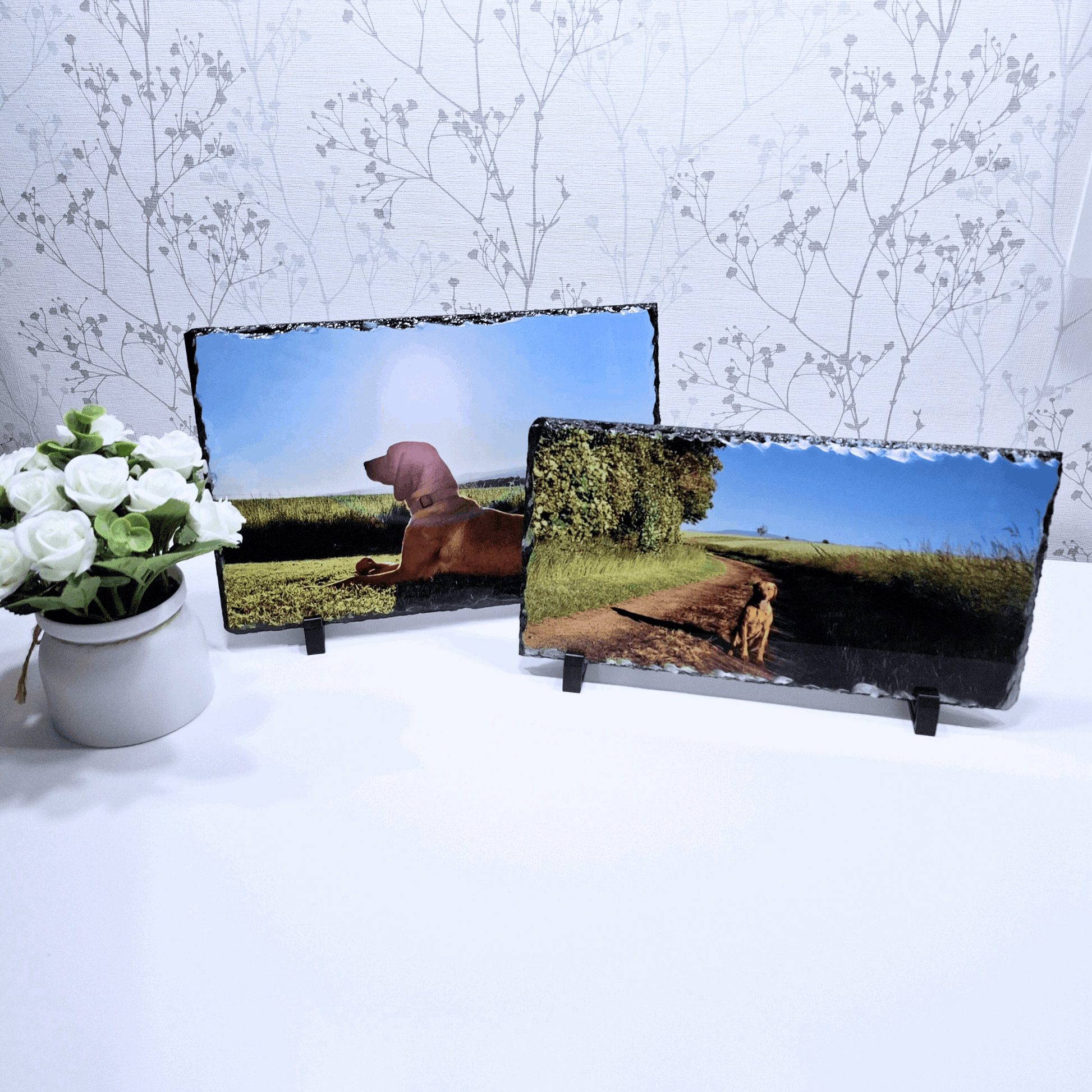 Personalised rectangle photo slate made from natural stone, photo keepsake gift moose and goose gifts