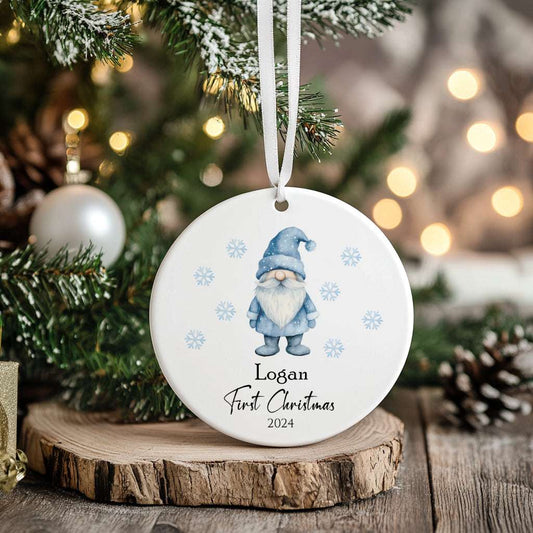 Personalised Ceramic First Christmas Decoration – Boys