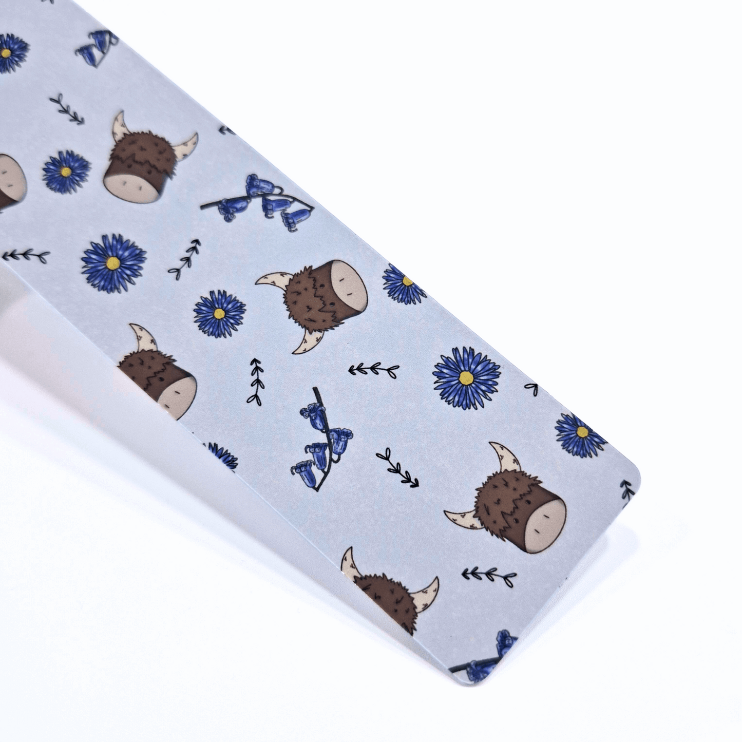 Mini Highland Cow Bookmark – Cornflower & Cows Design – Personalised Metal Bookmark