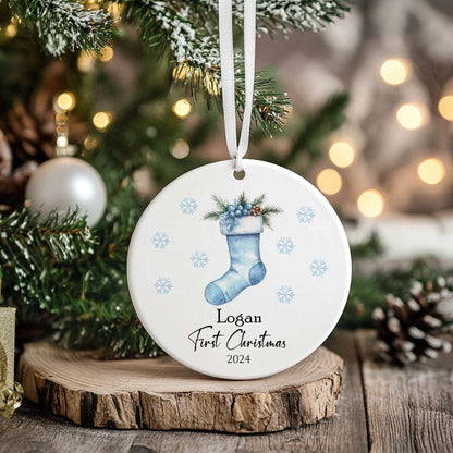 Personalised Ceramic First Christmas Decoration – Boys