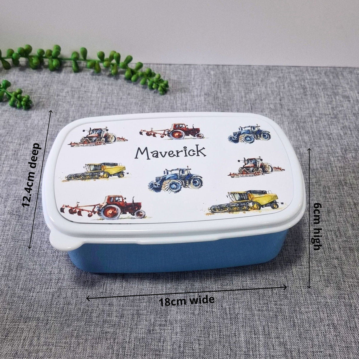 Personalised tractor snack tub dimensions 18cm by 12.4cm by 6cm