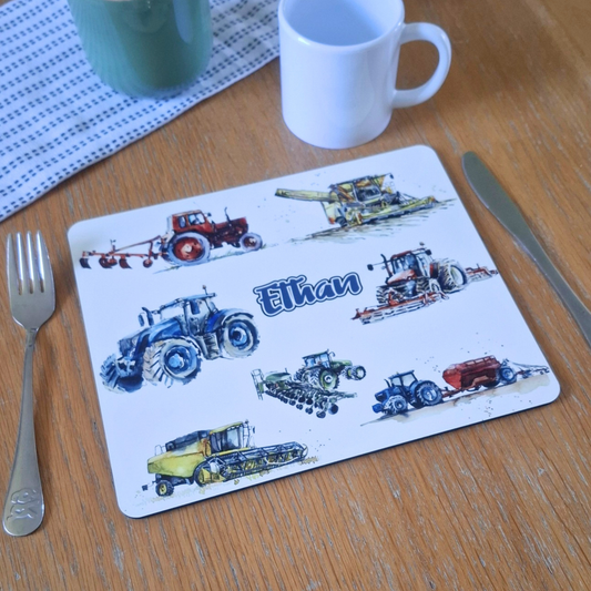 Placemat with tractor images personalised by Moose and Goose Gifts