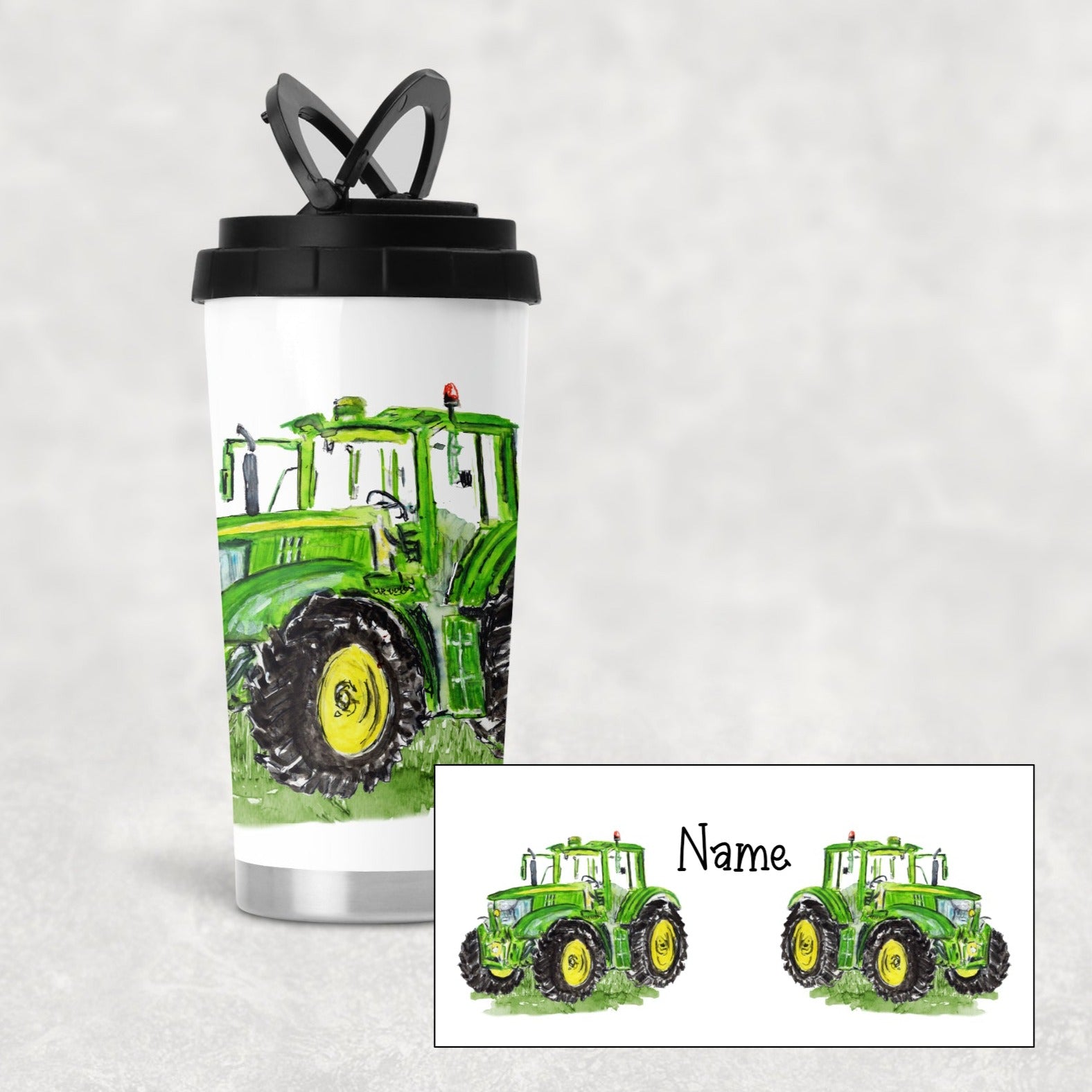 Green tractor travel mug - Farming - Unique gift idea - Personalised travel mug - M&amp;G