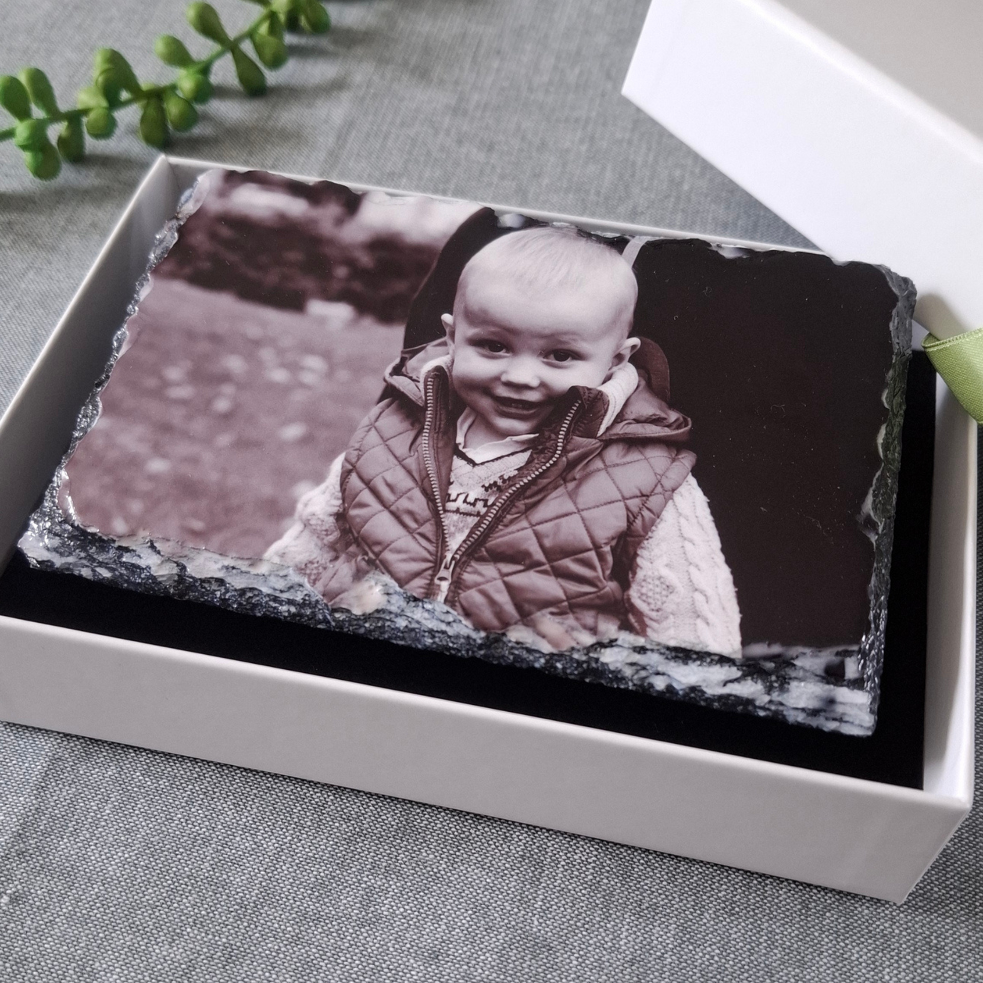 Rectangle personalised photo slate in a gift box
