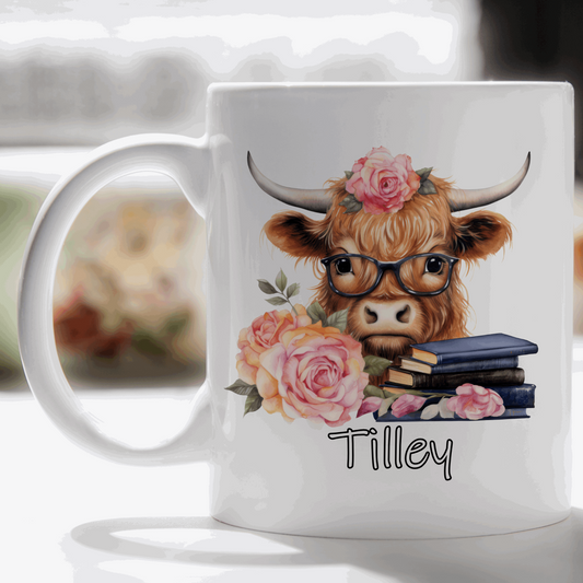 Reading  highland cow personalised mug - ceramic mug