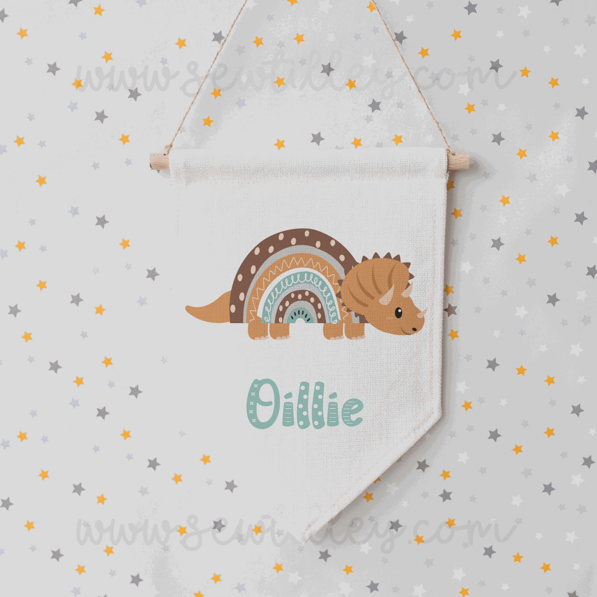 Dino linen flag - 4 options - Sew Tilley