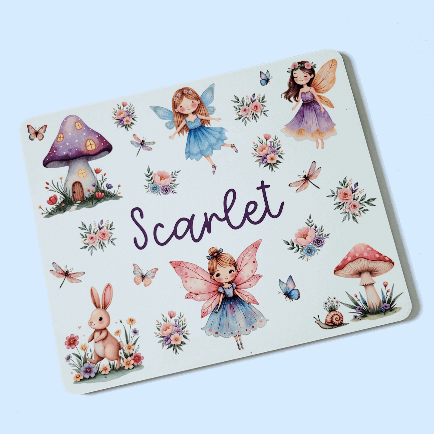 Fairy Placemat – Personalised Kids Table Mat – Woodland Theme – 4mm MDF with Cork Back – 2 Sizes