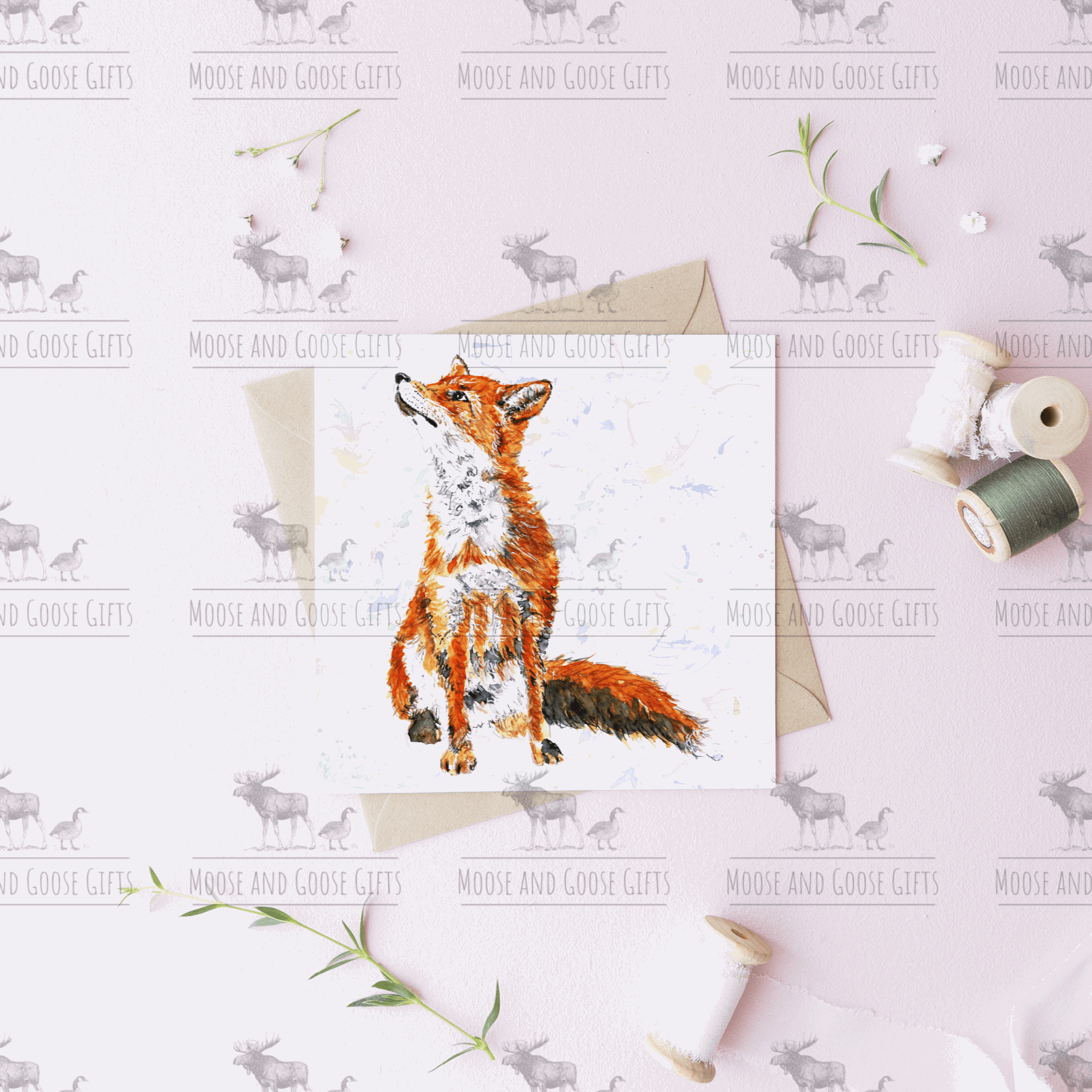 Watercolour fox card - Moose and Goose Gifts