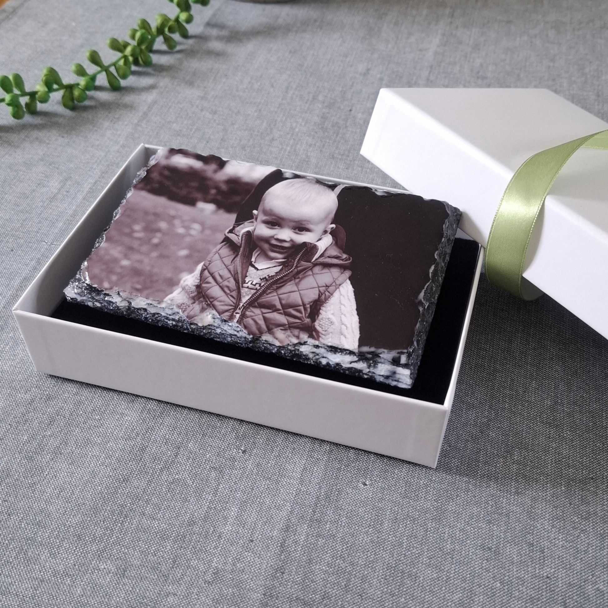 Small rectangle personalised photo slate gift boxed 