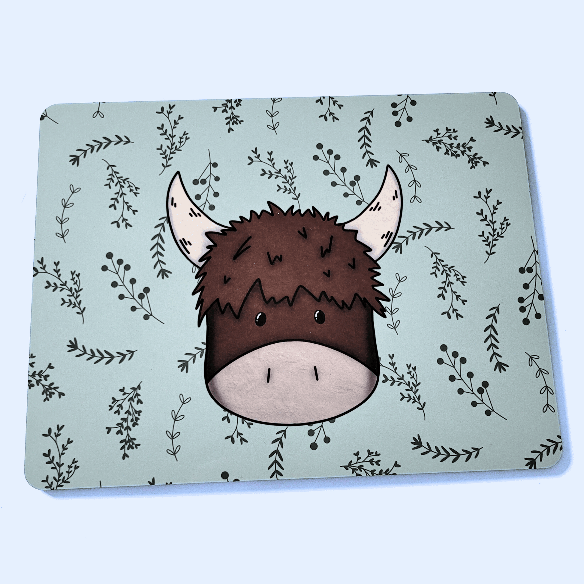 Highland Cow Placemat – Personalised Cork-Backed Table Mat – Hand-Drawn Design