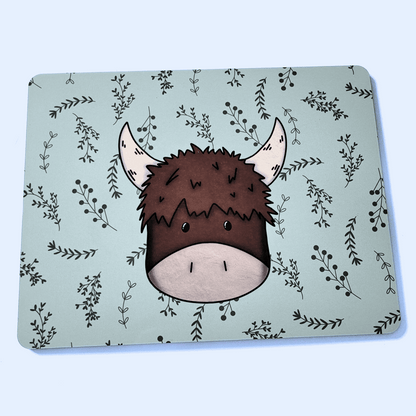 Highland Cow Placemat – Personalised Cork-Backed Table Mat – Hand-Drawn Design