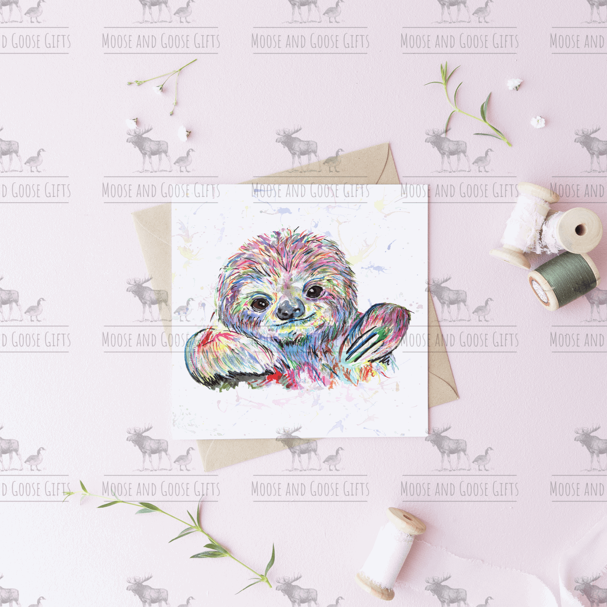 Watercolour sloth koala card - Moose and Goose Gifts
