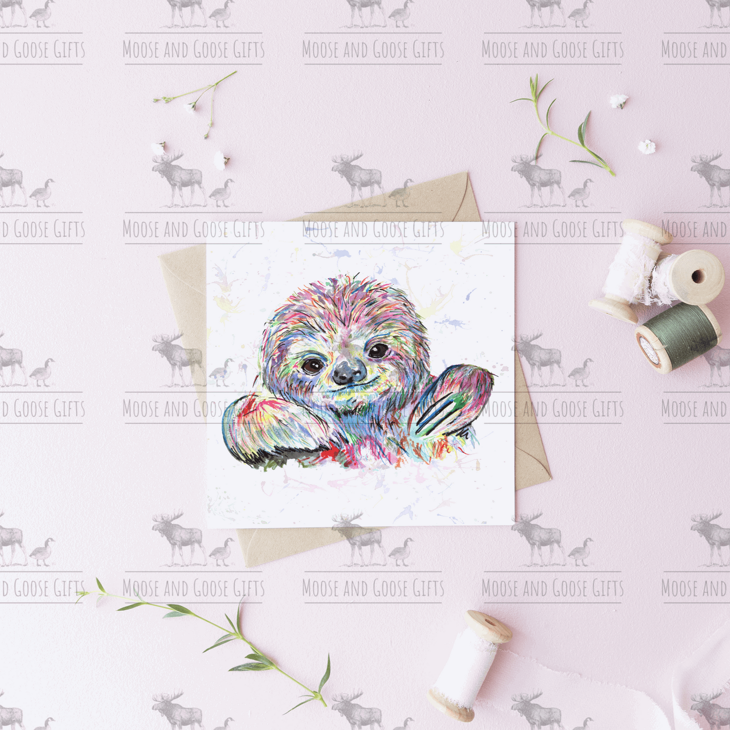 Watercolour sloth koala card - Moose and Goose Gifts