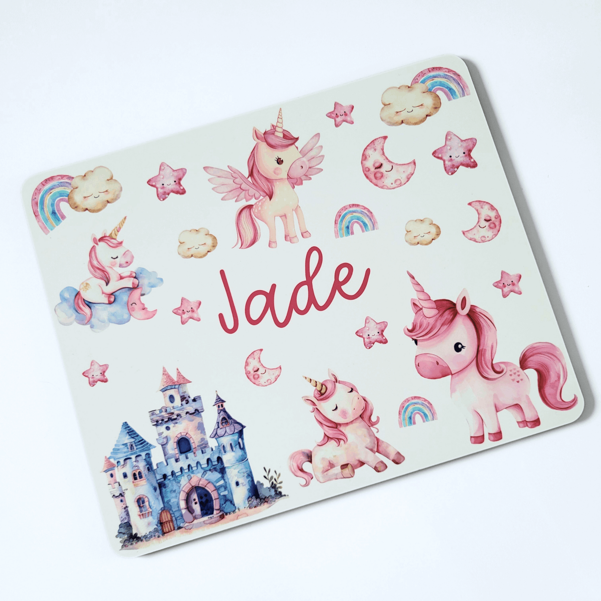Unicorn Placemat – Personalised Kids Table Mat – 4mm MDF with Cork Backing – Two Sizes
