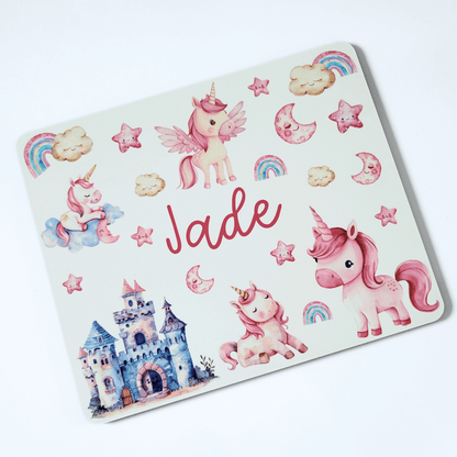 Unicorn Placemat – Personalised Kids Table Mat – 4mm MDF with Cork Backing – Two Sizes