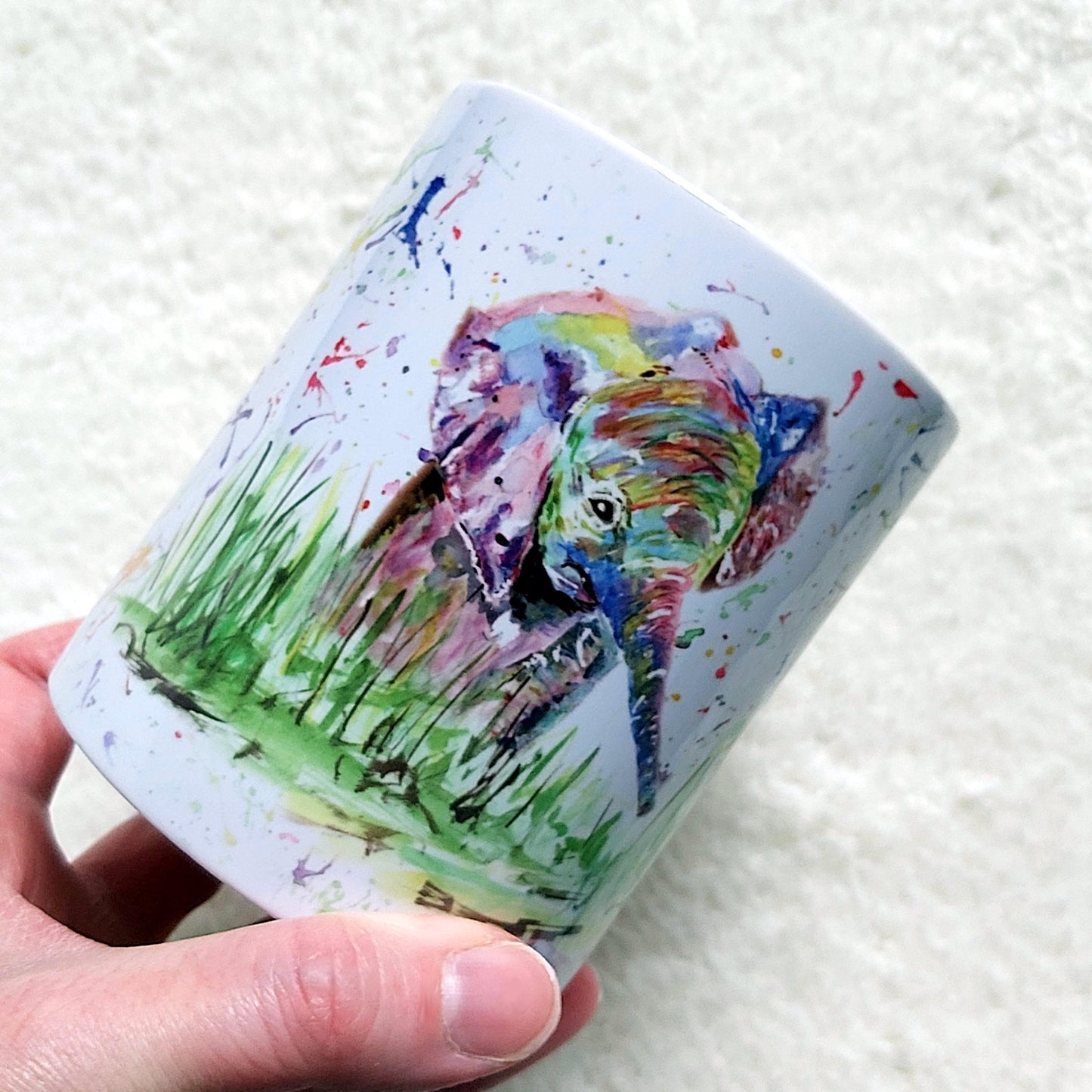 Watercolour elephant and splashes mug - Sew Tilley