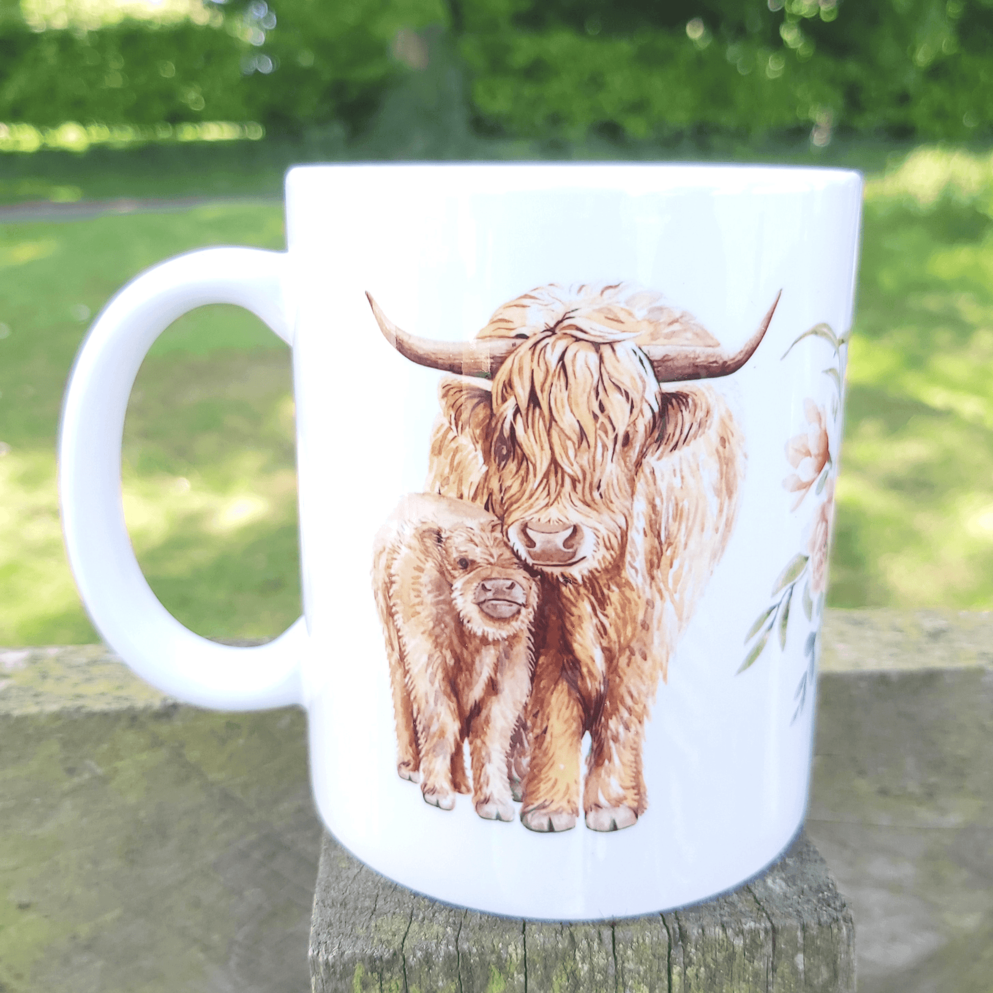 Highland cow and flower mug - Sew Tilley