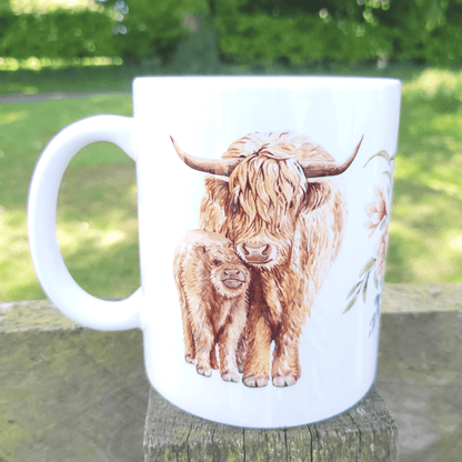 Highland cow and flower mug - Sew Tilley