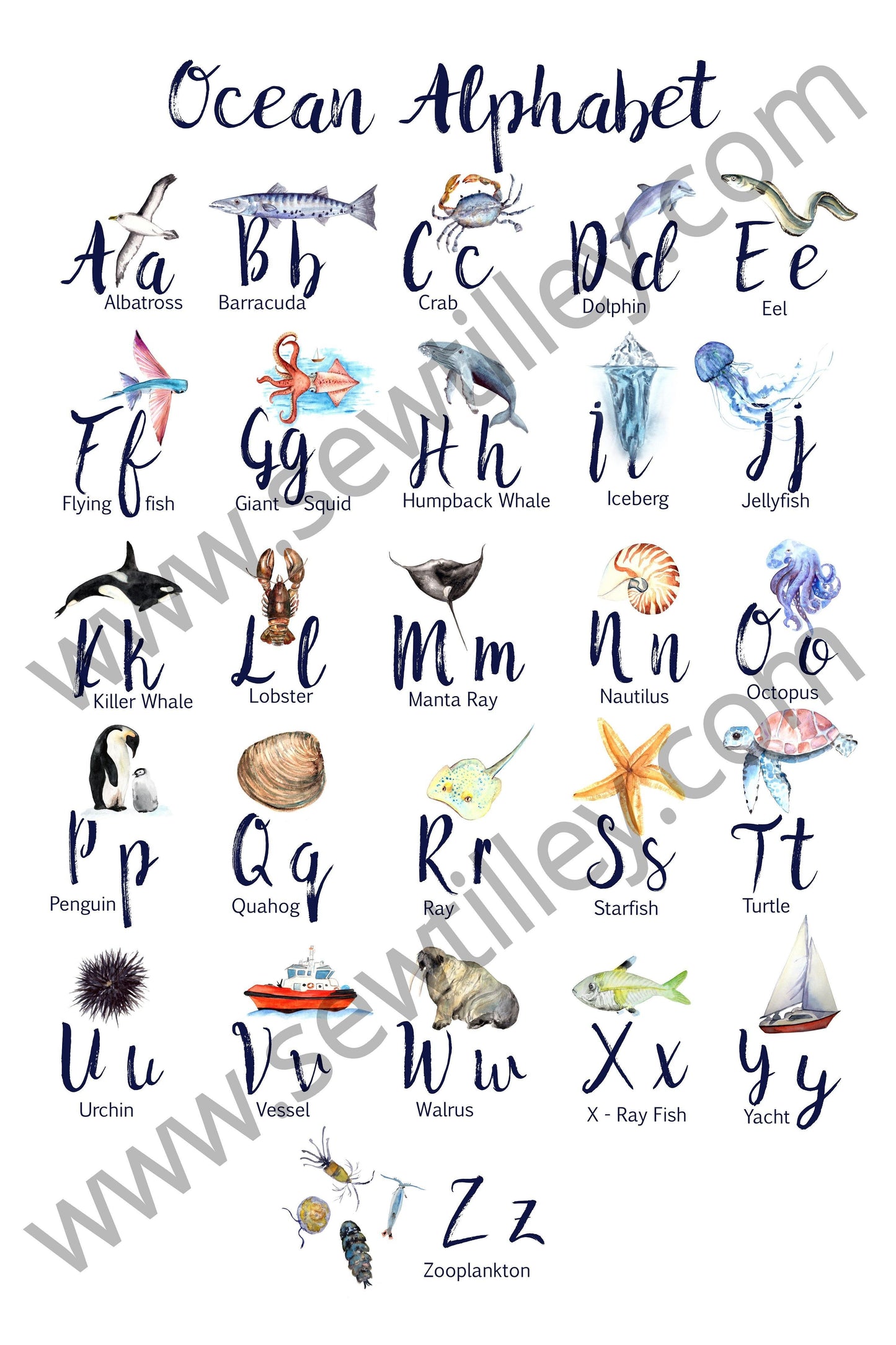 Ocean Alphabet print - Sew Tilley