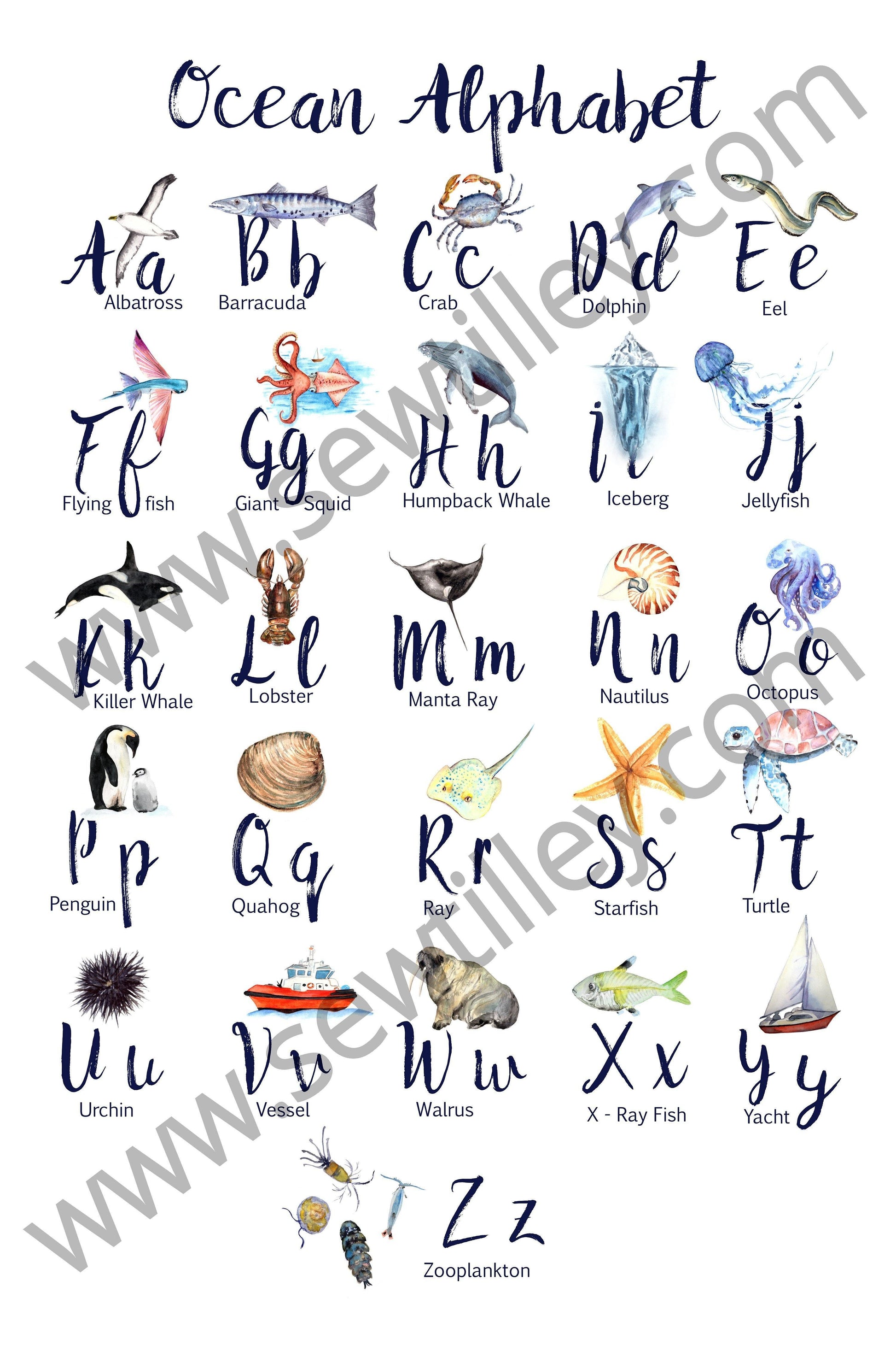 Ocean Alphabet print - Sew Tilley