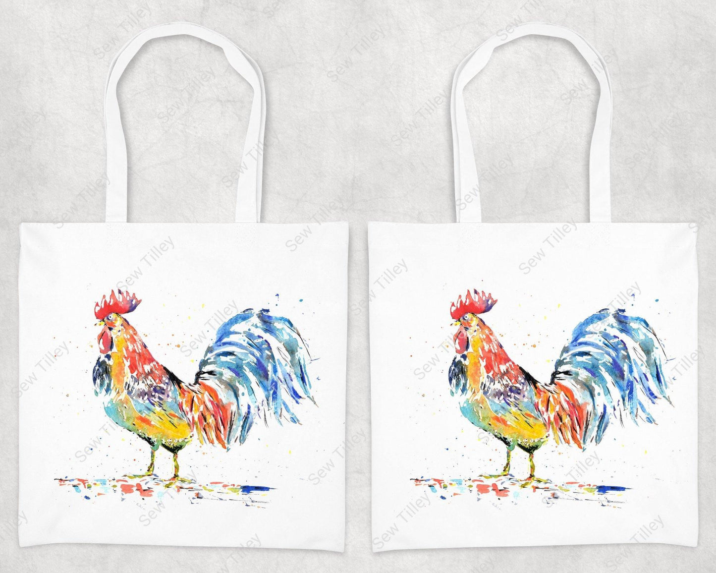 Watercolour cockerel tote bag - Sew Tilley