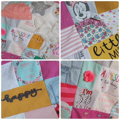 Memory keepsake bears and blankets pink close up of patchwork squares 