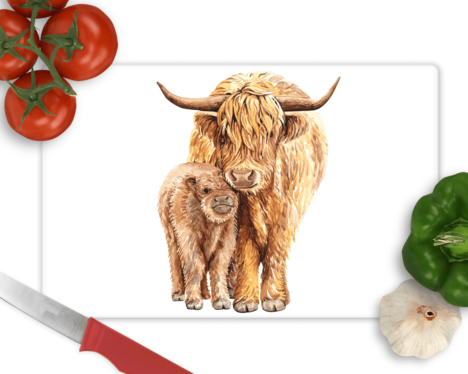 Highland cow glass cutting board