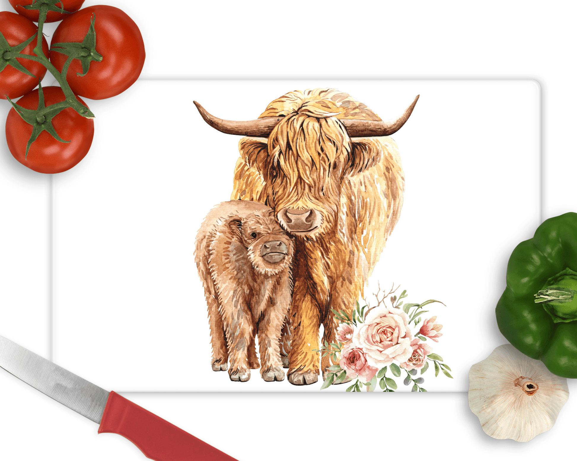 Highland cow glass cutting board